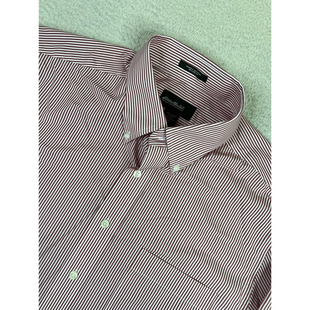 Eddie Bauer Shirt Mens Large Tall Red White Pinstripe Button Down Relaxed Fit